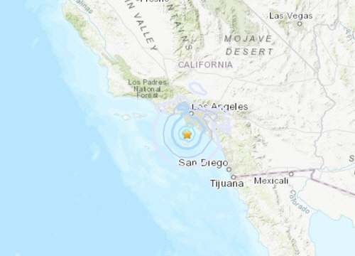 LA 남부 해상에서 발생한 규모 4.1 지진. [미국 지질조사국(USGS) 웹사이트 캡처]
